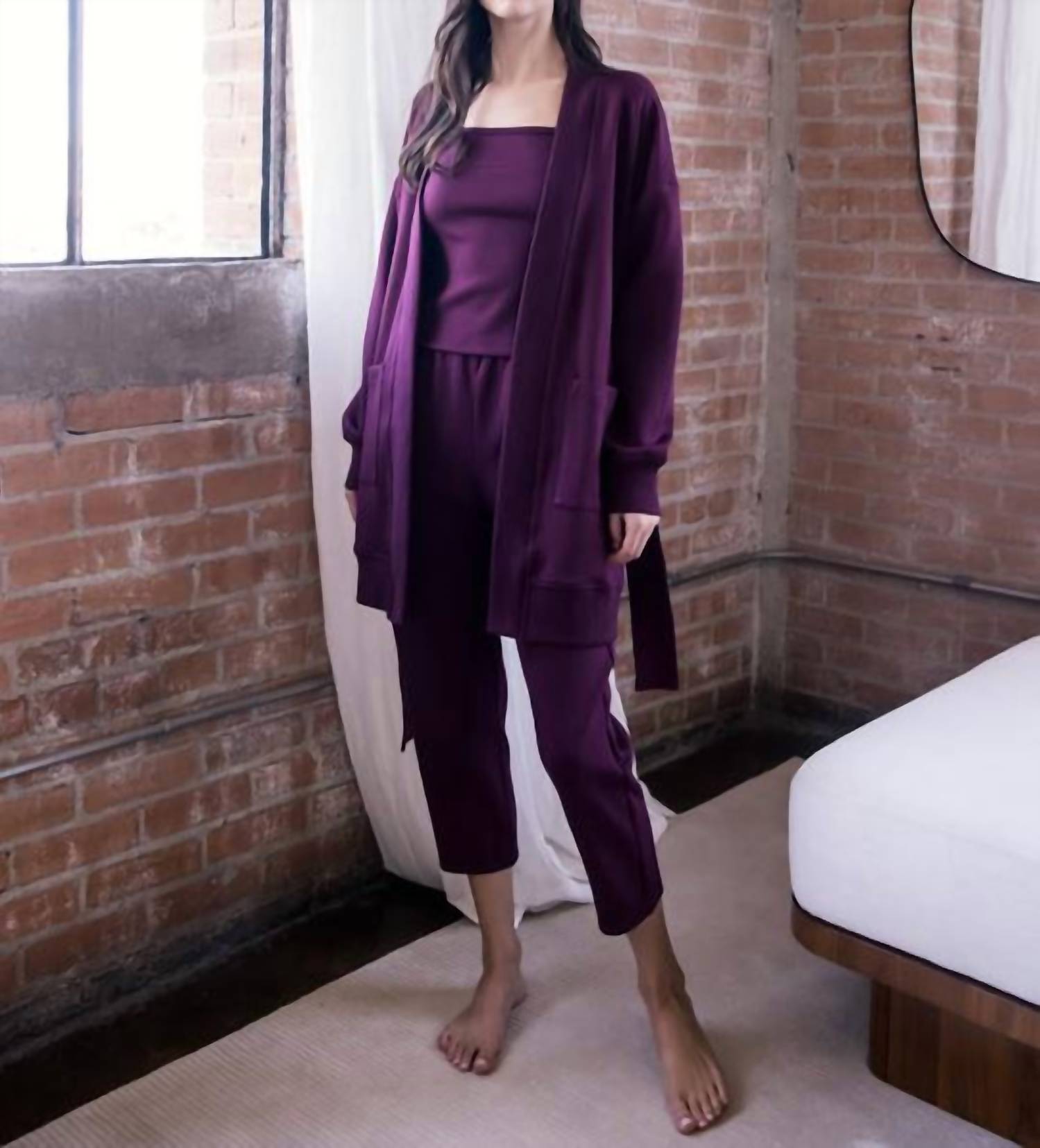 P.CILL Ribbed Contrast Robe in port - women's intimate - view 4