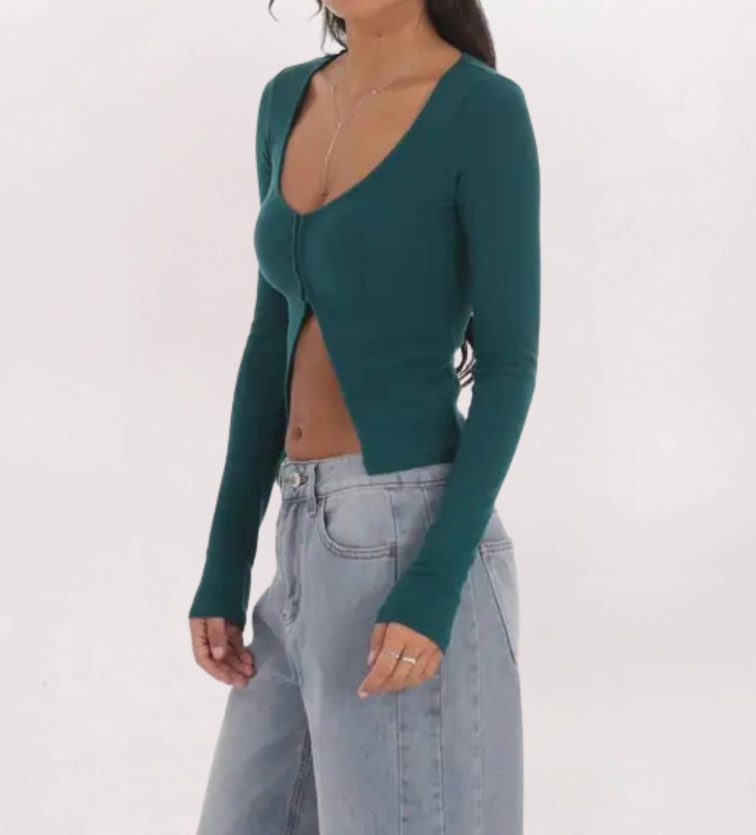 Lucy in the Sky RIBBED FLY-AWAY TOP in the sky ribbed fly away top in teal - women's shirt - alternate view