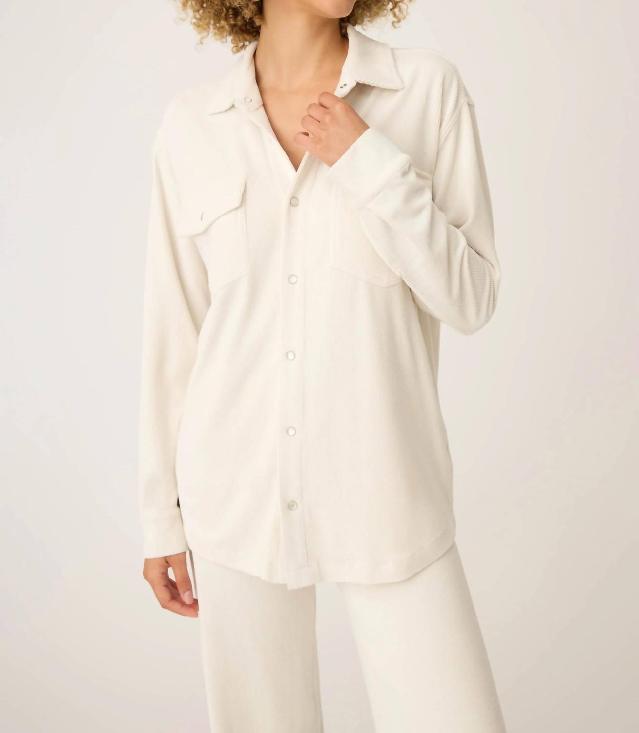 PJ Salvage Craving Corduroy Long Sleeve Button Up Shirt in natural - women's intimate