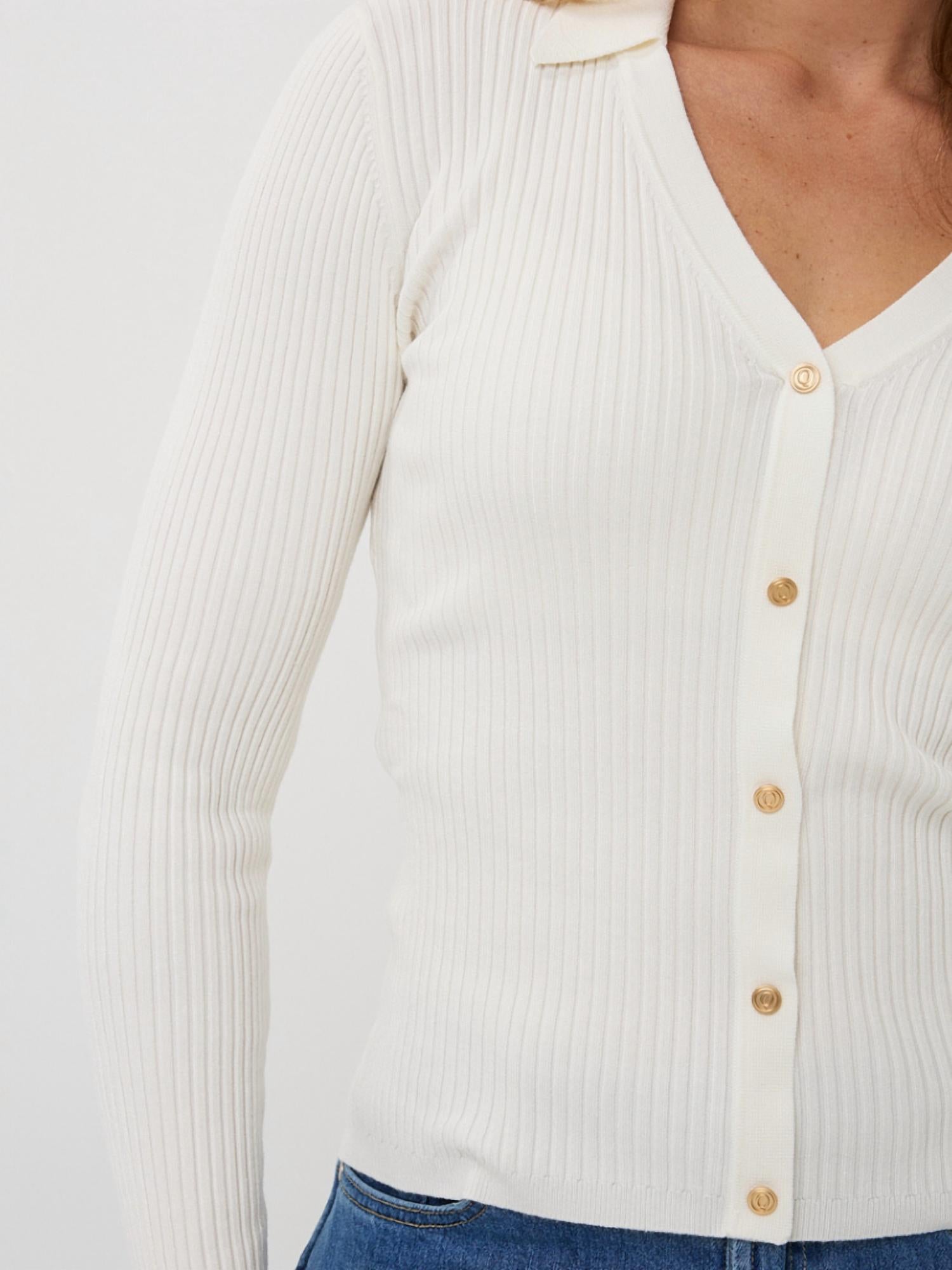ESQUALO Button Up Sweater Cardigan Top in off white - women's sweater - alternate view