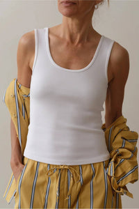 DONNI. Rib Scoop Tank Top in powder - women's tank top