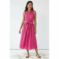 Naked Zebra - Sleeveless Belted Maxi Shirt Dress