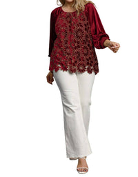 Umgee - Women's Floral Lace Velvet Top