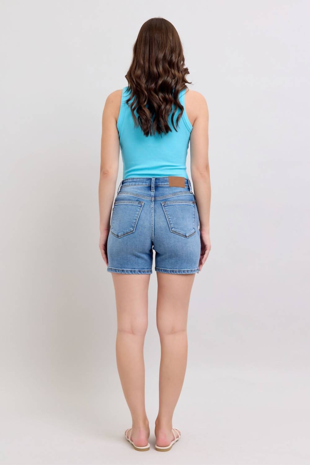 Judy Blue Two Button Mid Length Dad Shorts in medium wash - women's shorts - view 6