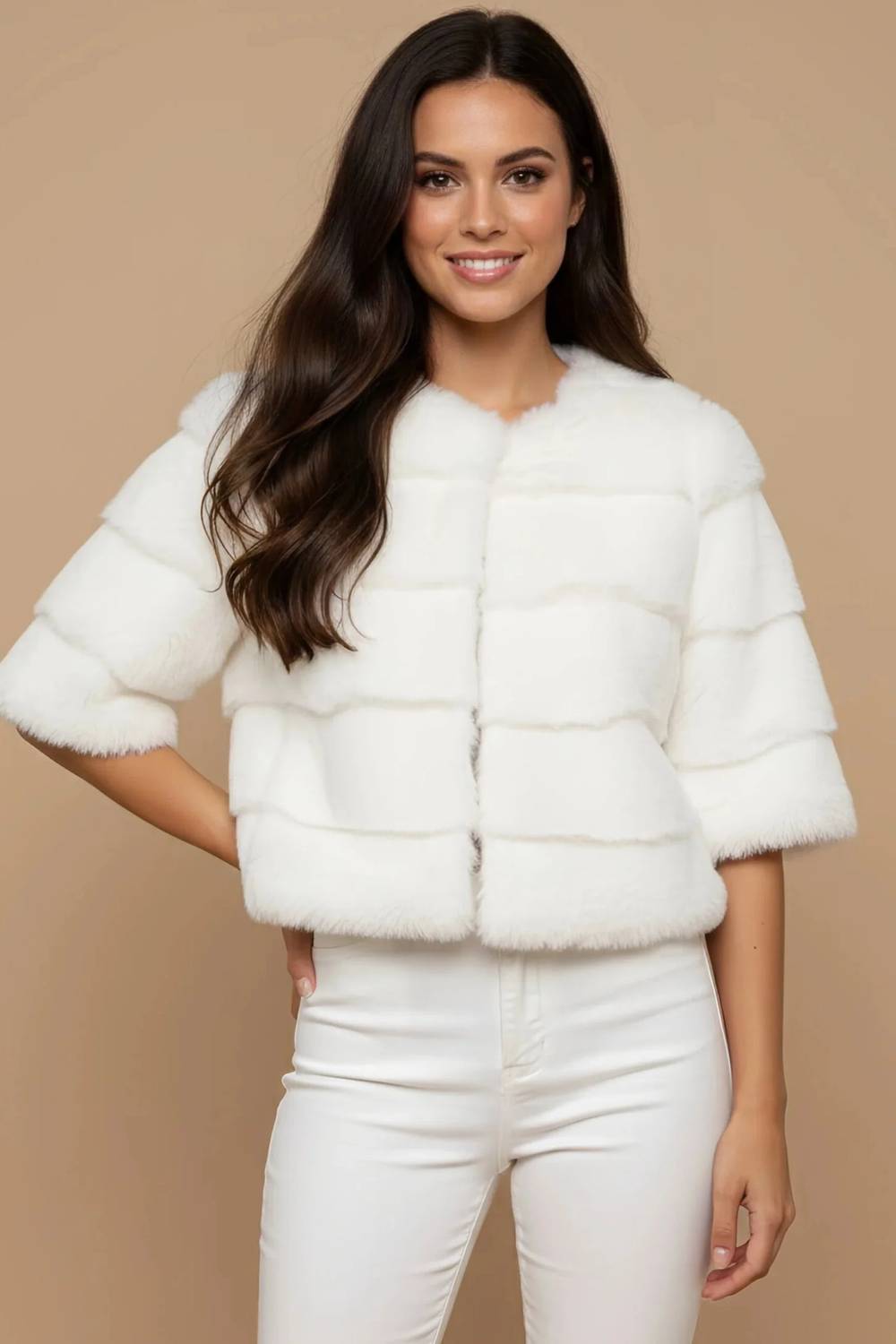 Metric Knits - Faux Fur Half Sleeve Bolero Jacket