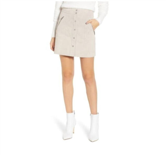 Blanknyc - Snap Front Suede Leather Zip A Line Mini Skirt