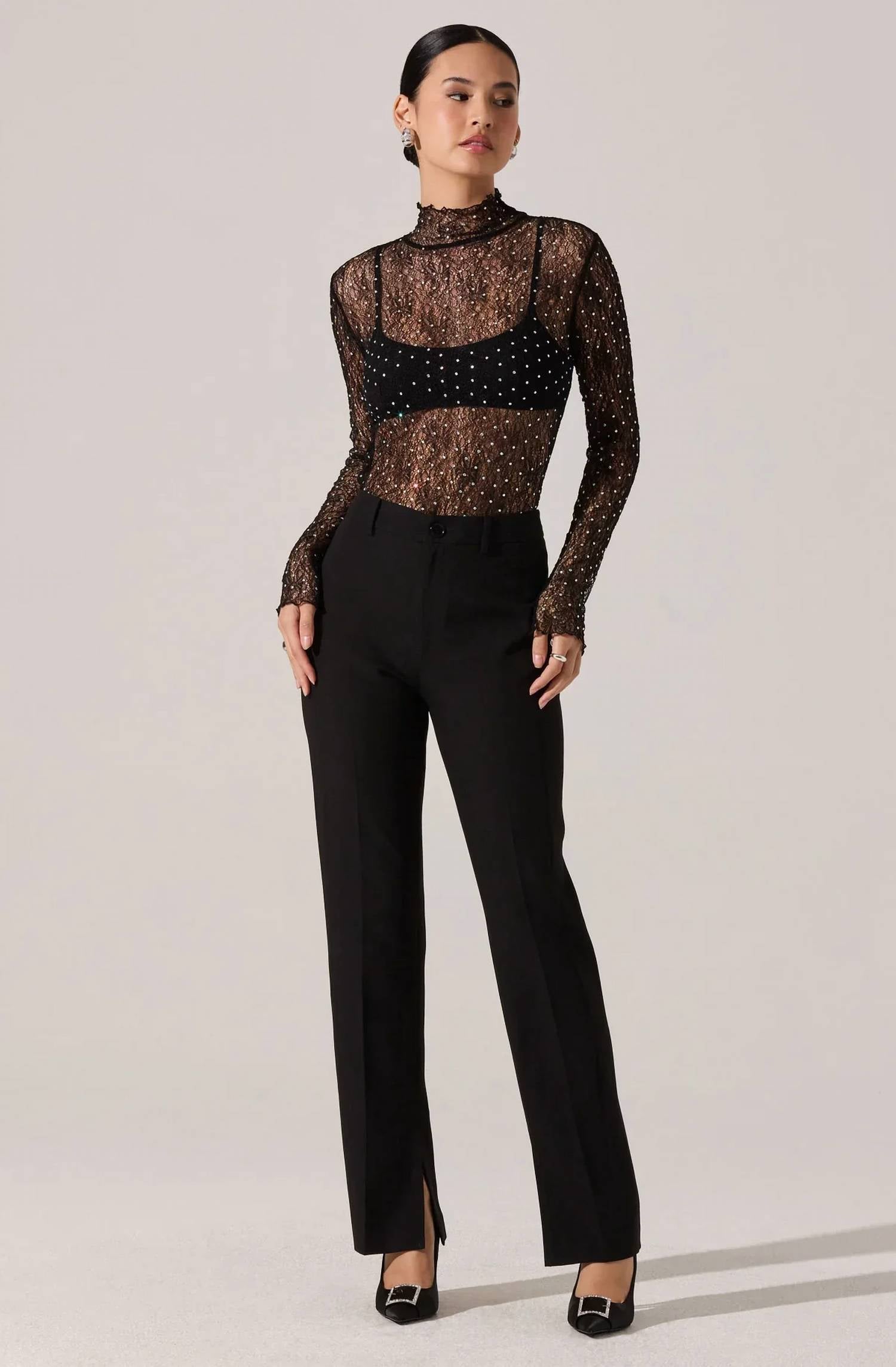 Astr - Kyra Rhinestone Lace Top
