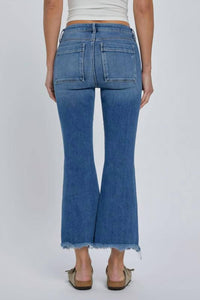 Hidden - Frayed Hem Cargo Crop Flare Jean
