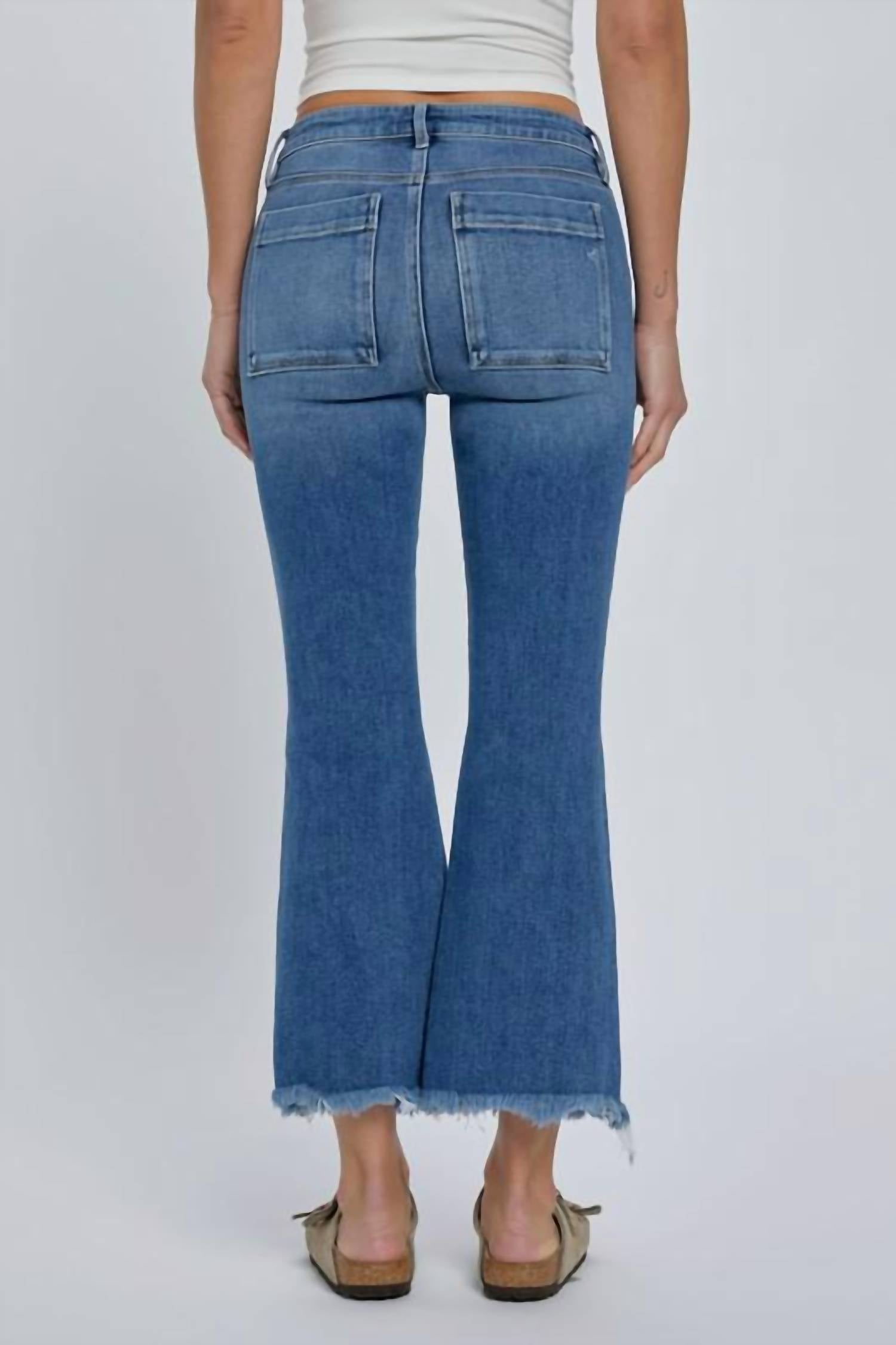 Hidden - Frayed Hem Cargo Crop Flare Jean