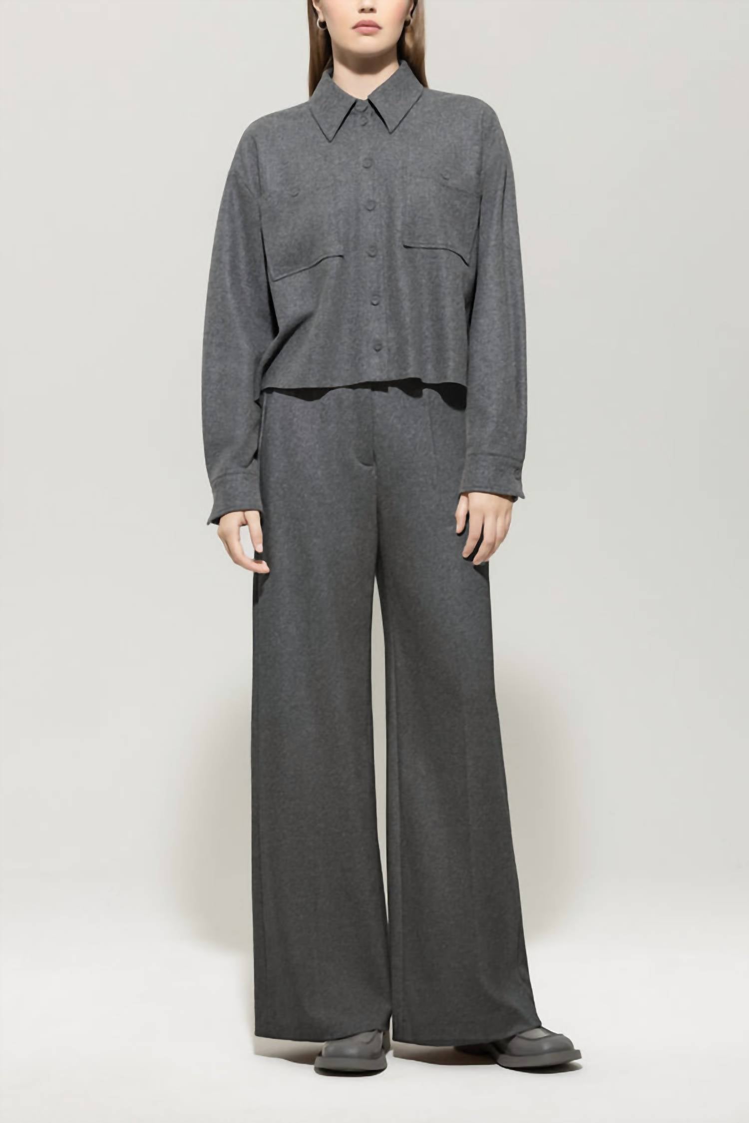 LUISA CERANO Flannel Wide Leg Pant in dark grey melange - women's pants
