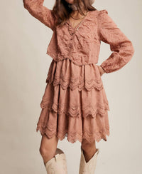 Listicle Tamara Tiered Scallop Embroidered Dress in terracotta - women's dress