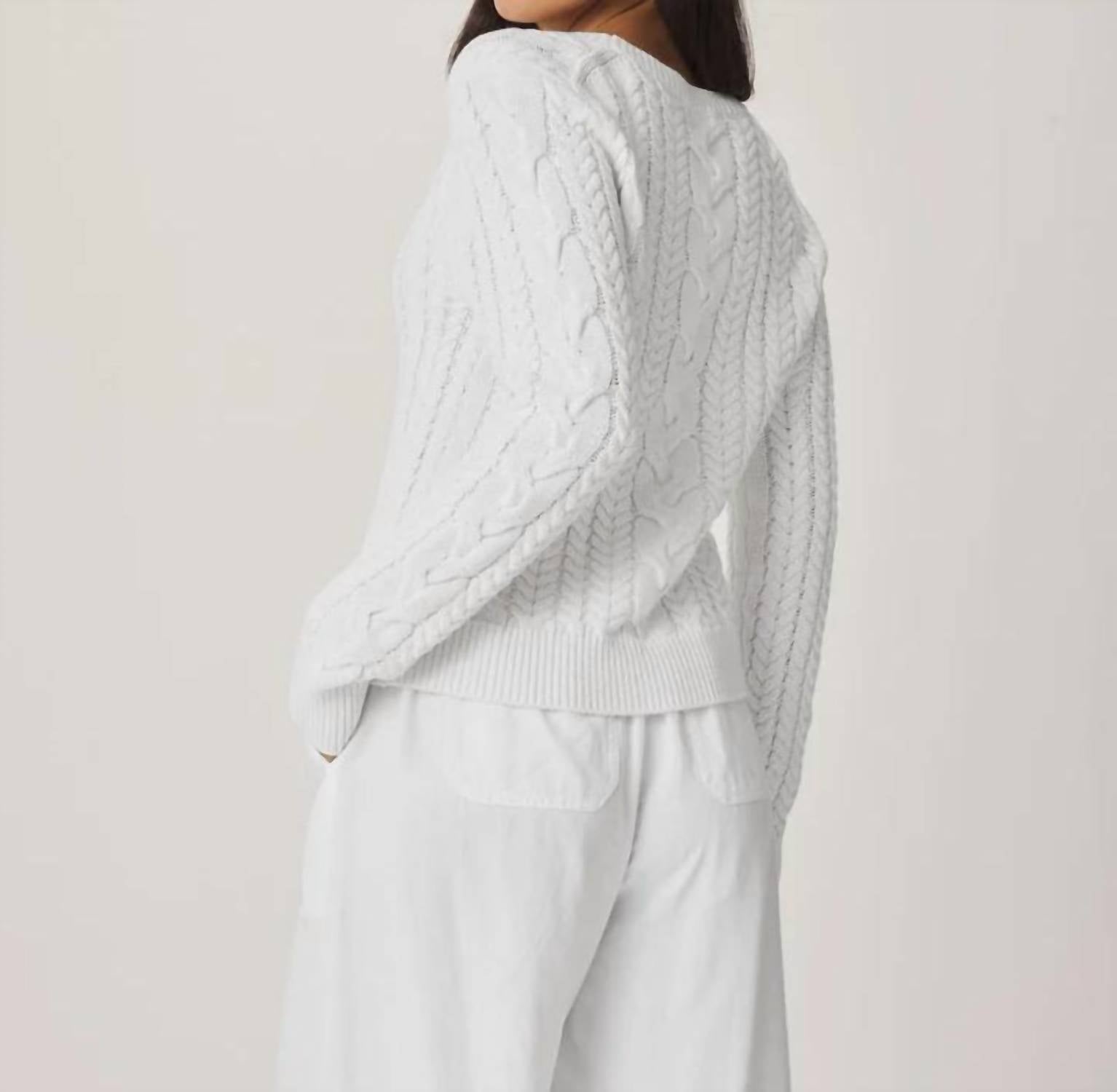 Splendid Annabella Cable Knit Sweater in white - women's sweater - detail view