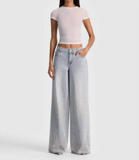 Alice + Olivia - Amazing Mid Rise Embellished Jeans