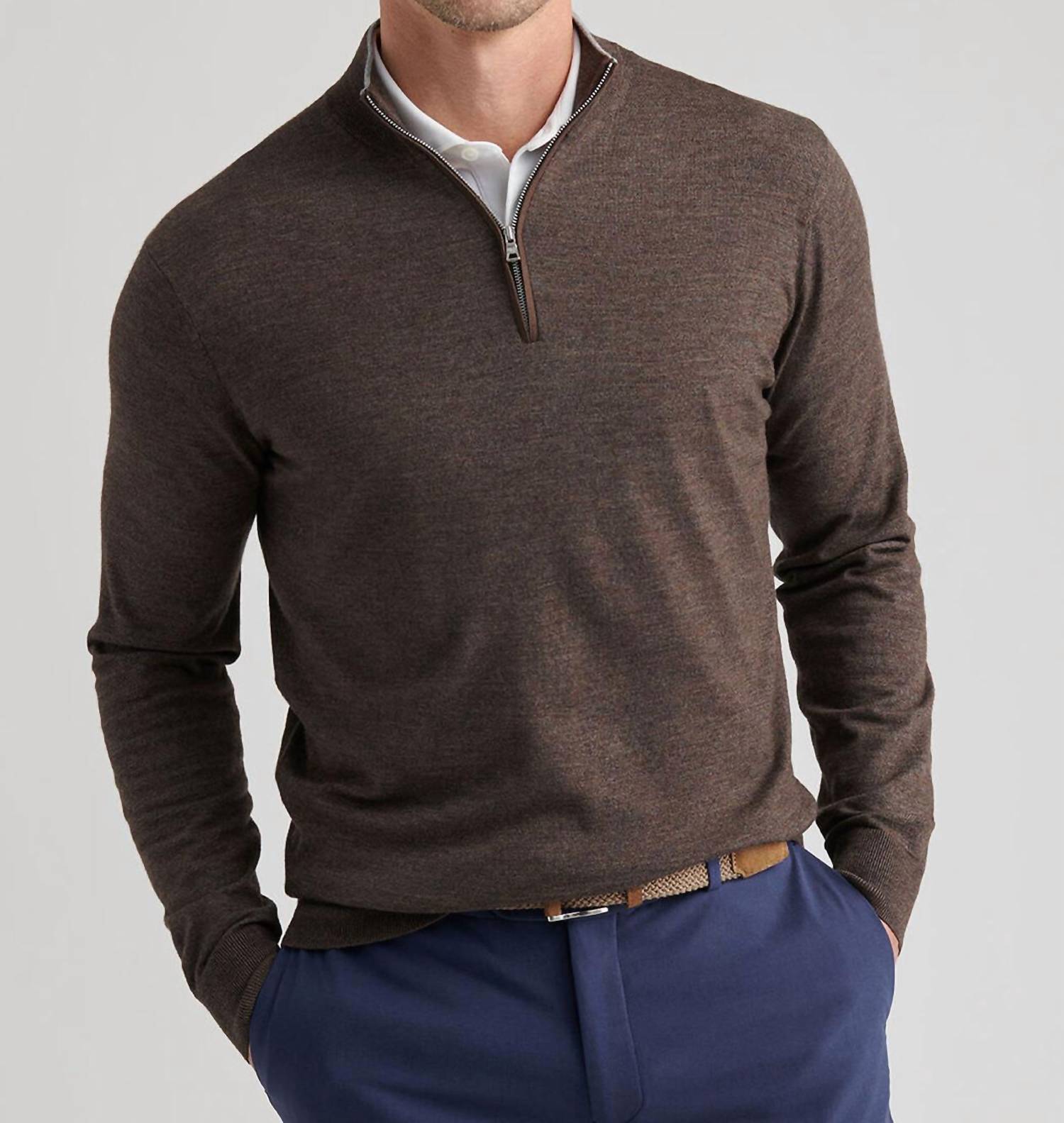PETER MILLAR Excursionist Flex 1/4 Zip Sweater in antique walnut - men's sweater