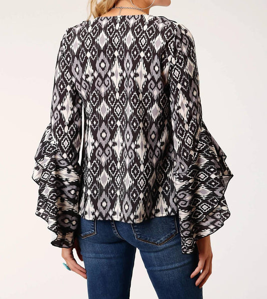 Roper - Women Ikat Long Sleeves Ruffled Blouse