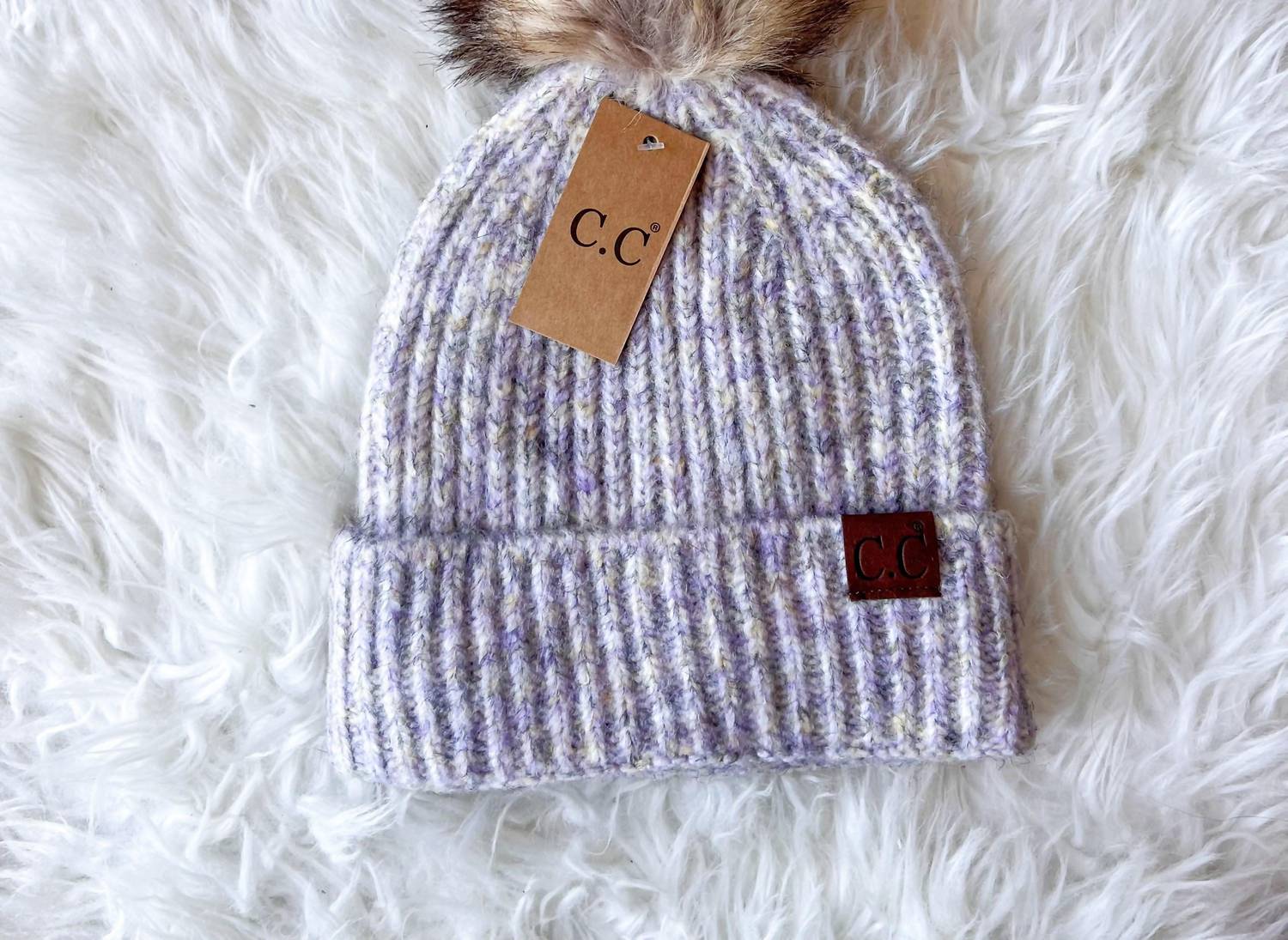 Cc Beanies - Women's Soft Ribbed Fur Pom Beanie