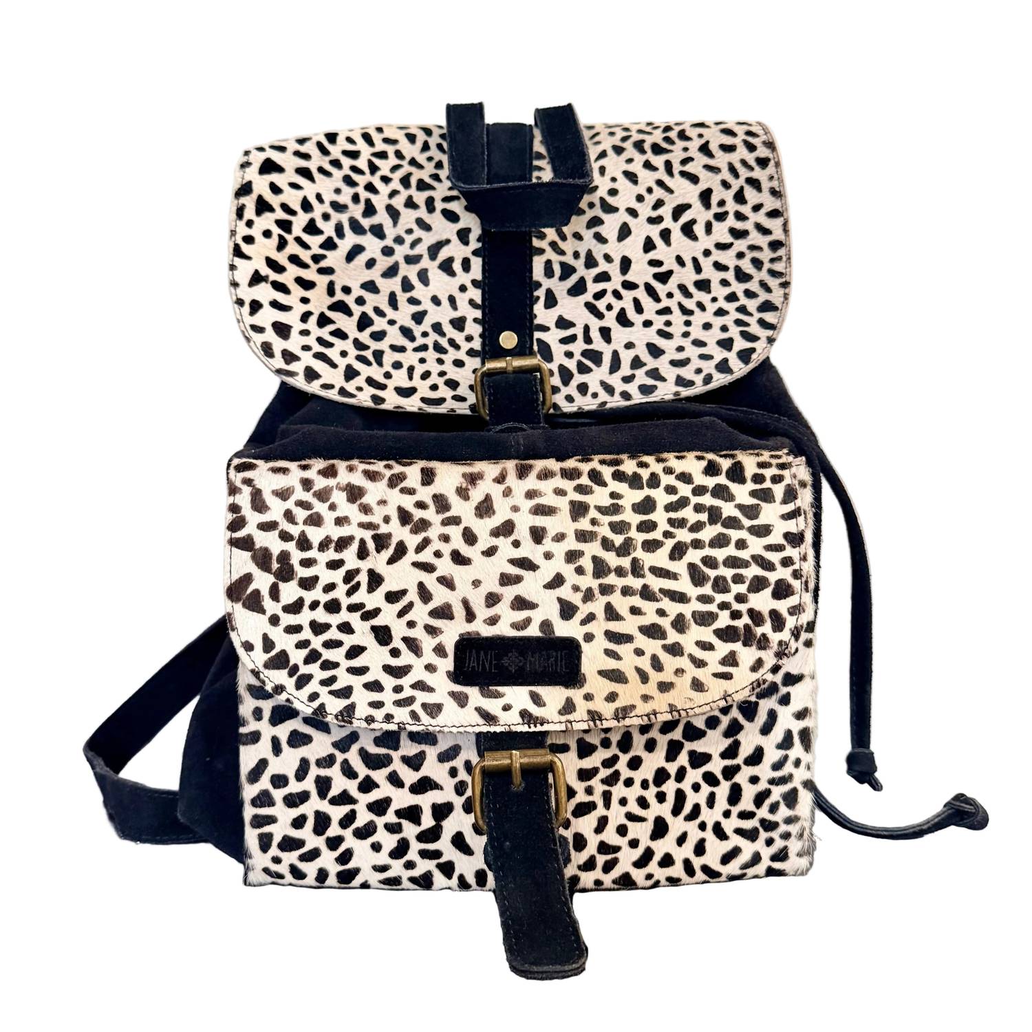Jane Marie Women's Monroe Suede Backpack in black and white - women's bag