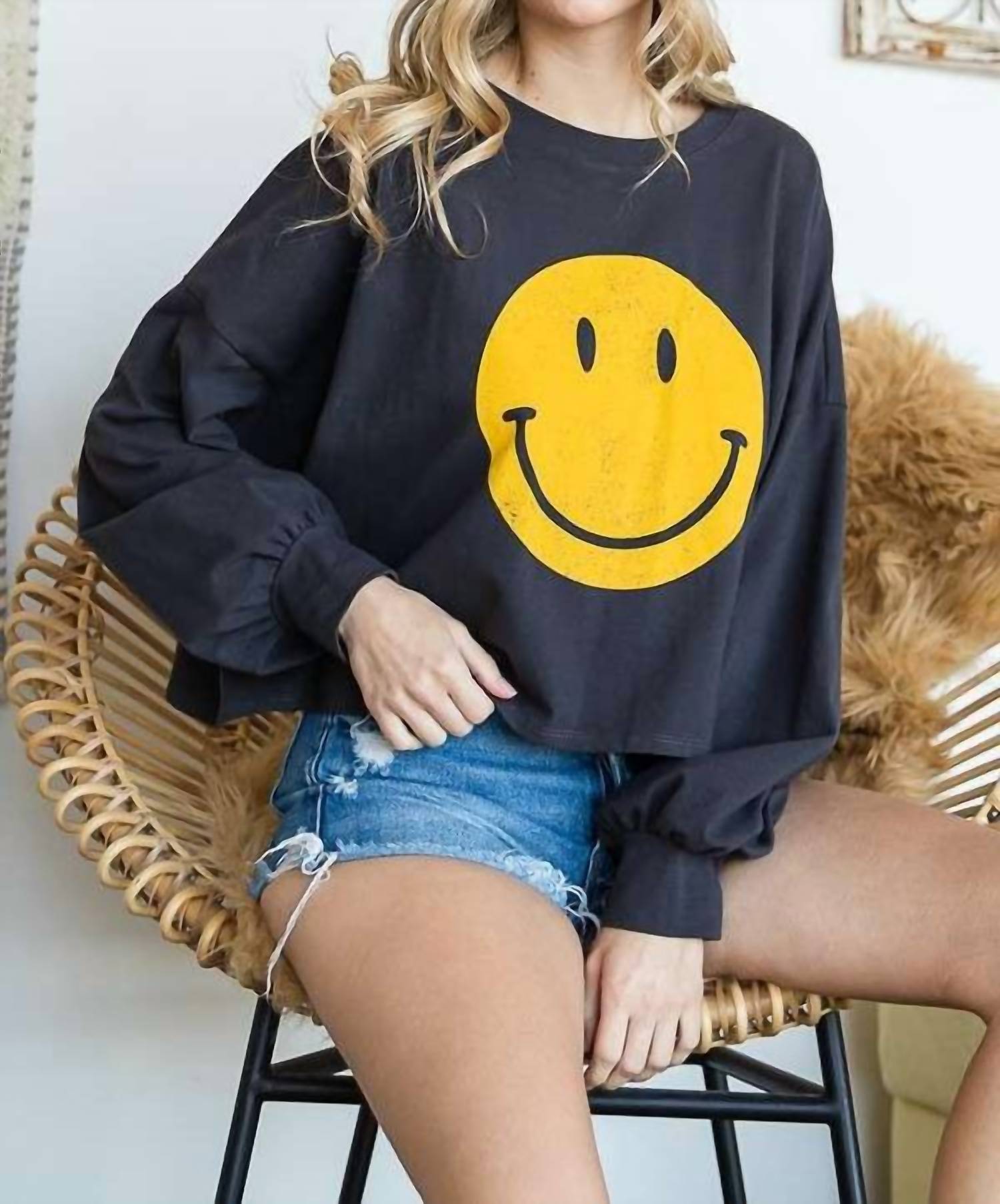 Jade By Jane - Smiley Face Long Sleeve Crop Top