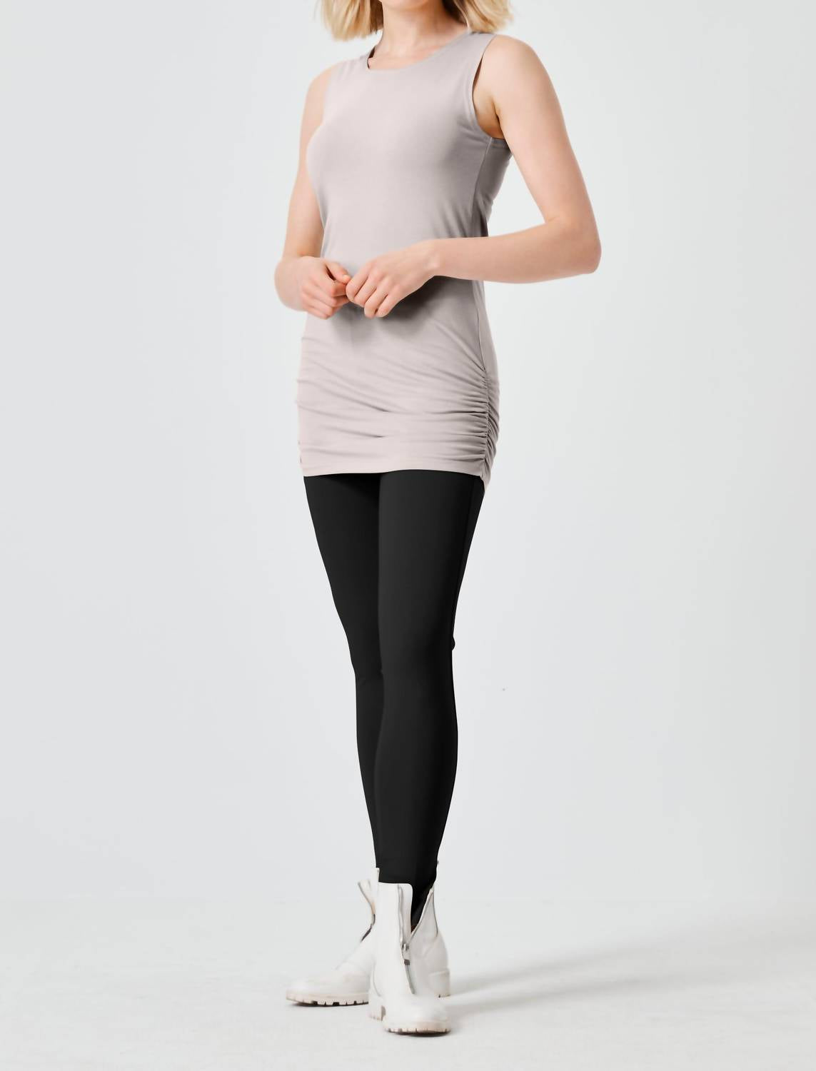 Planet By Lauren G. - Cotton Lycra Ruched Tank