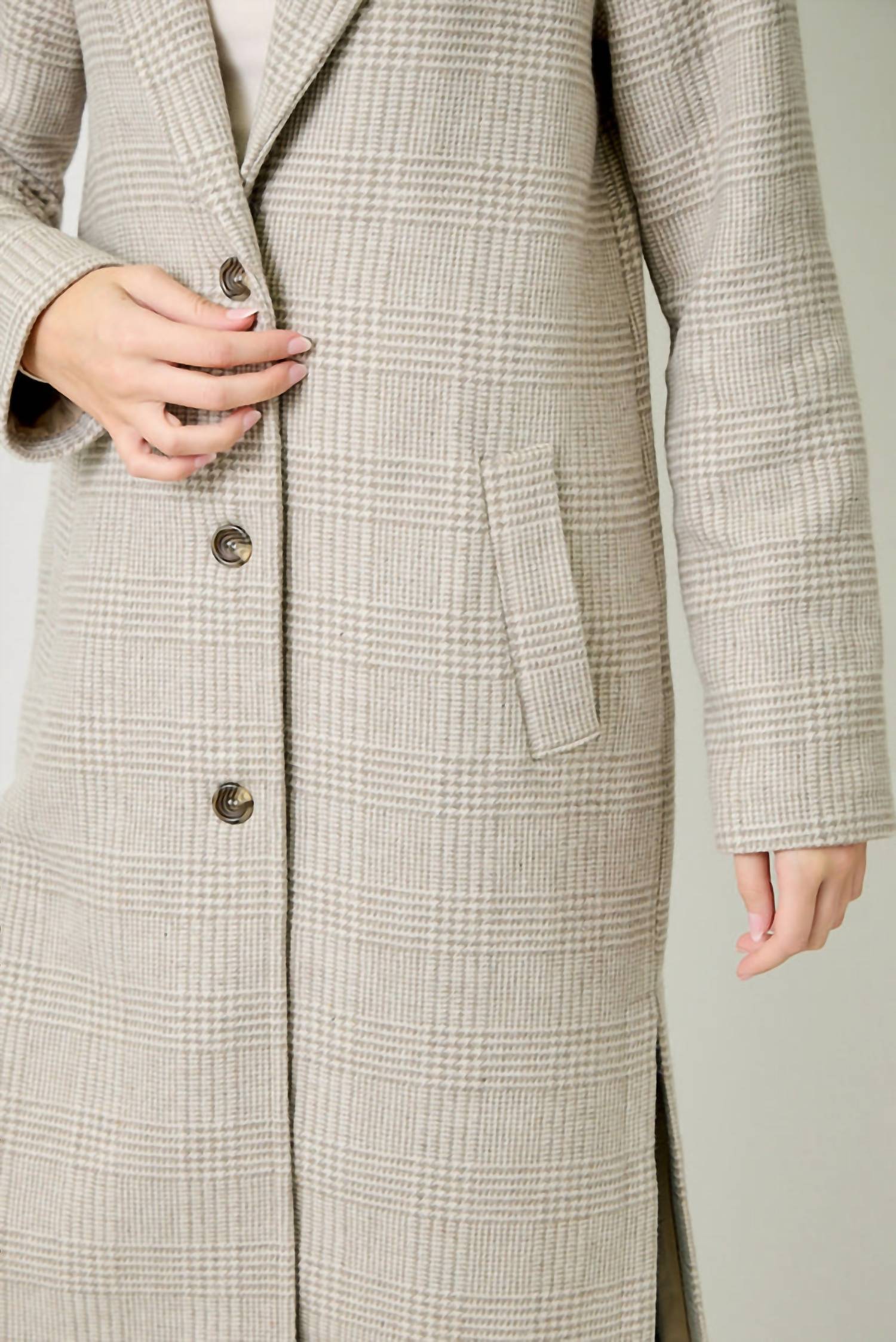 Mystree - Houndstooth Plaid Long Coat