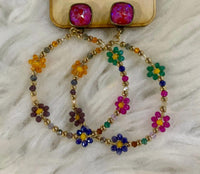 Pink Panache - Women's Panache Colorful Flower Hoop Earrings