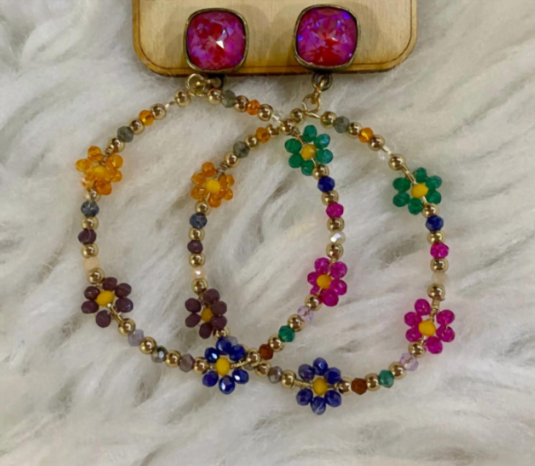 Pink Panache - Women's Panache Colorful Flower Hoop Earrings