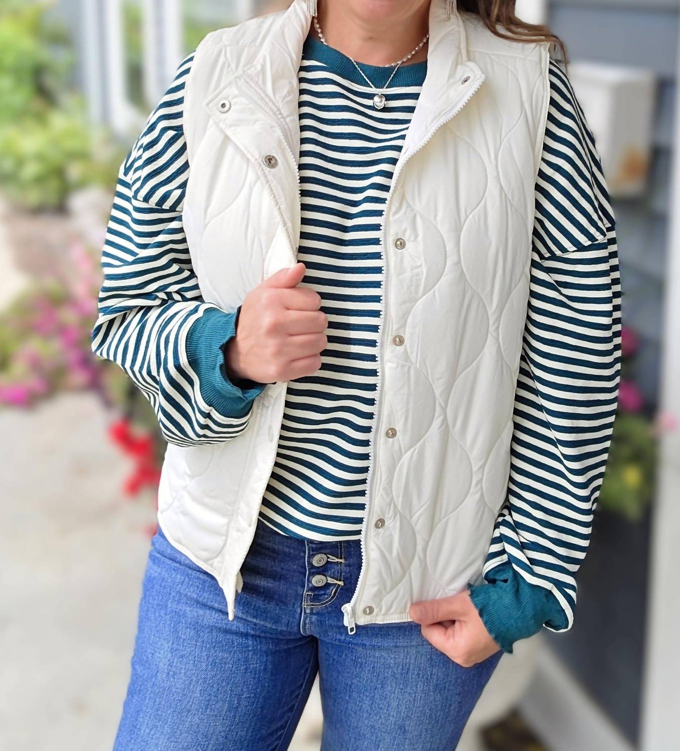 STACCATO Quilted Zip Up Vest in ivory - women's jacket - alternate view