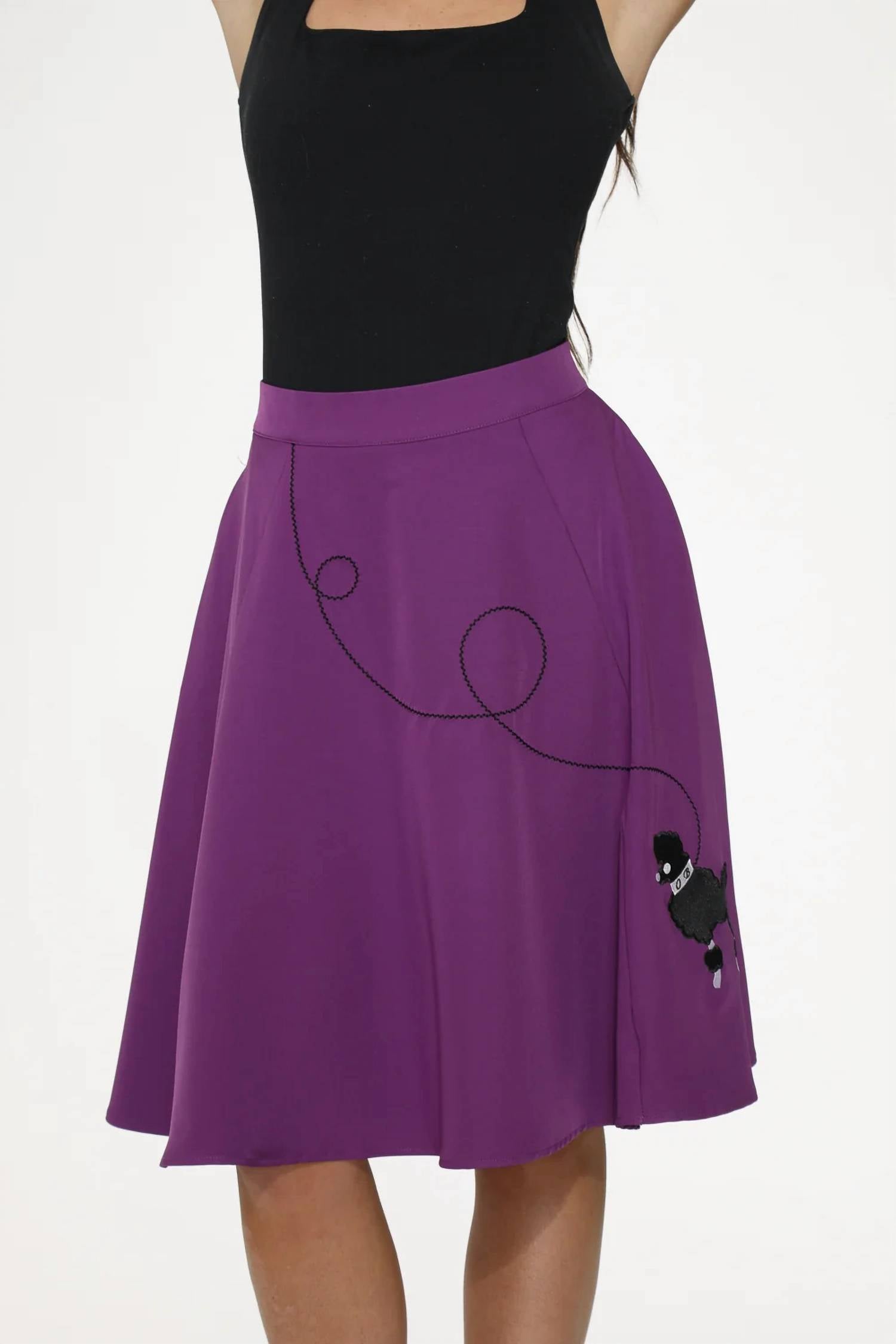 Orchid Bloom - Embroidered Poodle Swing Skirt