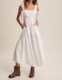 Listicle - Embroidered Tie-Strap Tiered Maxi Dress