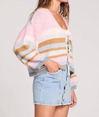 saltwater LUXE Kiah Striped Tie Cardigan in multi - women's cardigan - alternate view