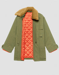 THE GREAT. Reversible Quilted Liner Parka Jacket in army hot orange - women's jacket - view 6