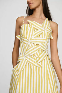 English Factory - Stripe Flower Appliqué Midi Dress
