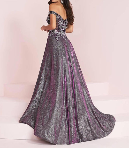 Panoply - Women's Beaded Off Shoulder Shimmer Gown