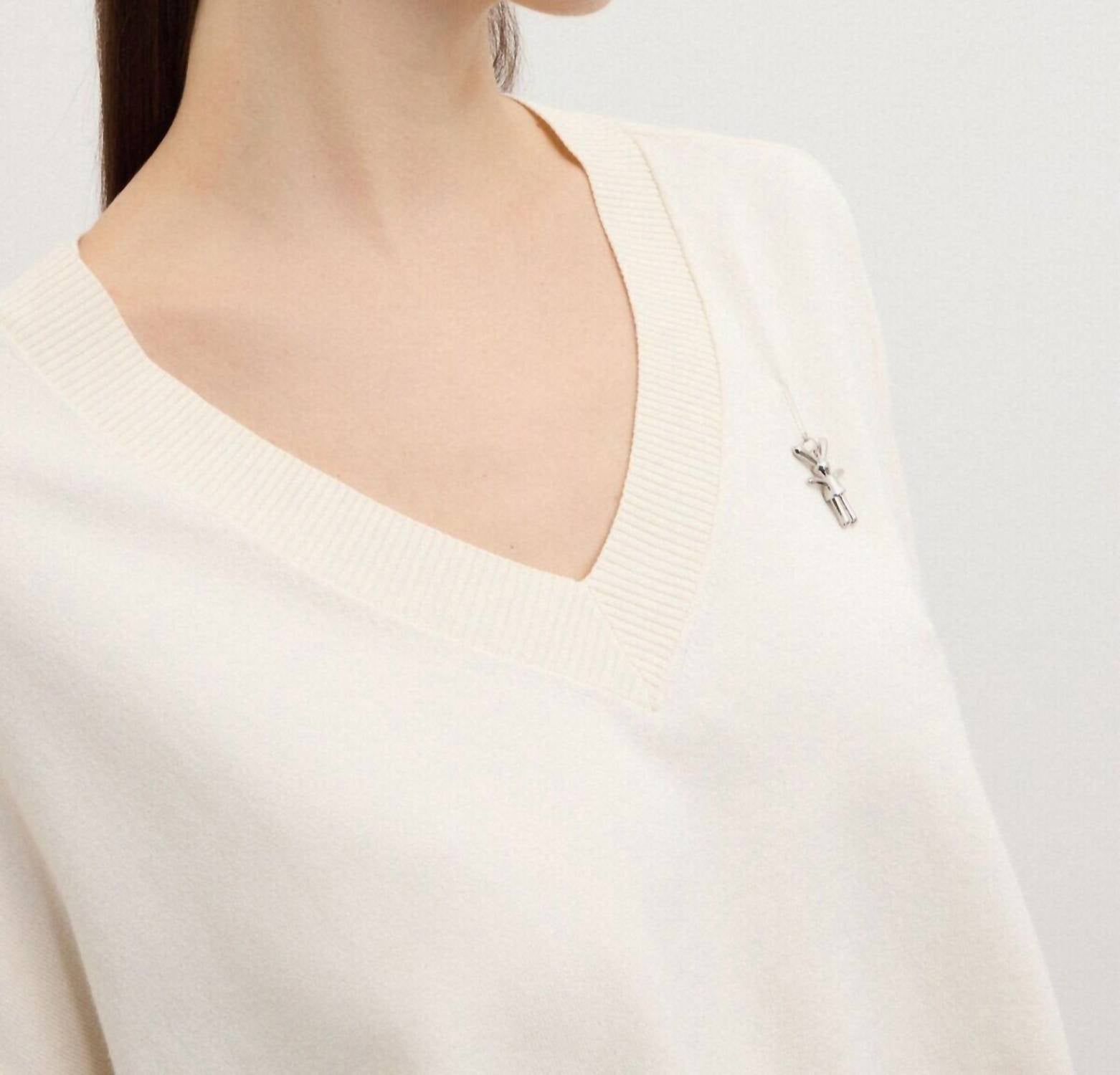 Ottod'ame V Neck Sweater in latte - women's sweater - view 4
