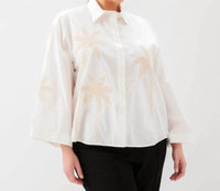 Karen Kane - Bell Sleeve Embroidered Palm Tree Shirt - Plus