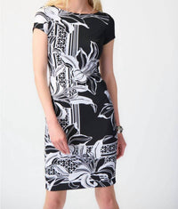 Joseph Ribkoff - Floral Print Two-tone Sheath Dress