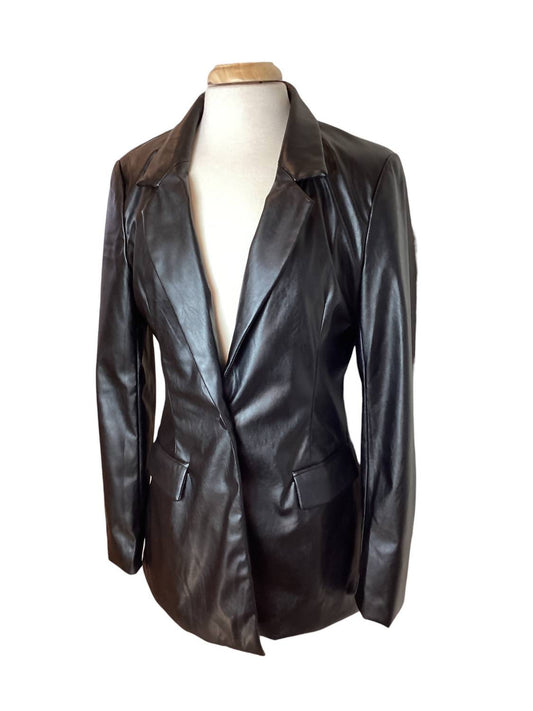 Tea & Cup - Faux Leather Single Breasted Blazer