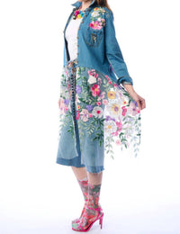 Aratta Celine Button Down Floral Shirt Dress in denim blue - women's shirt - view 5