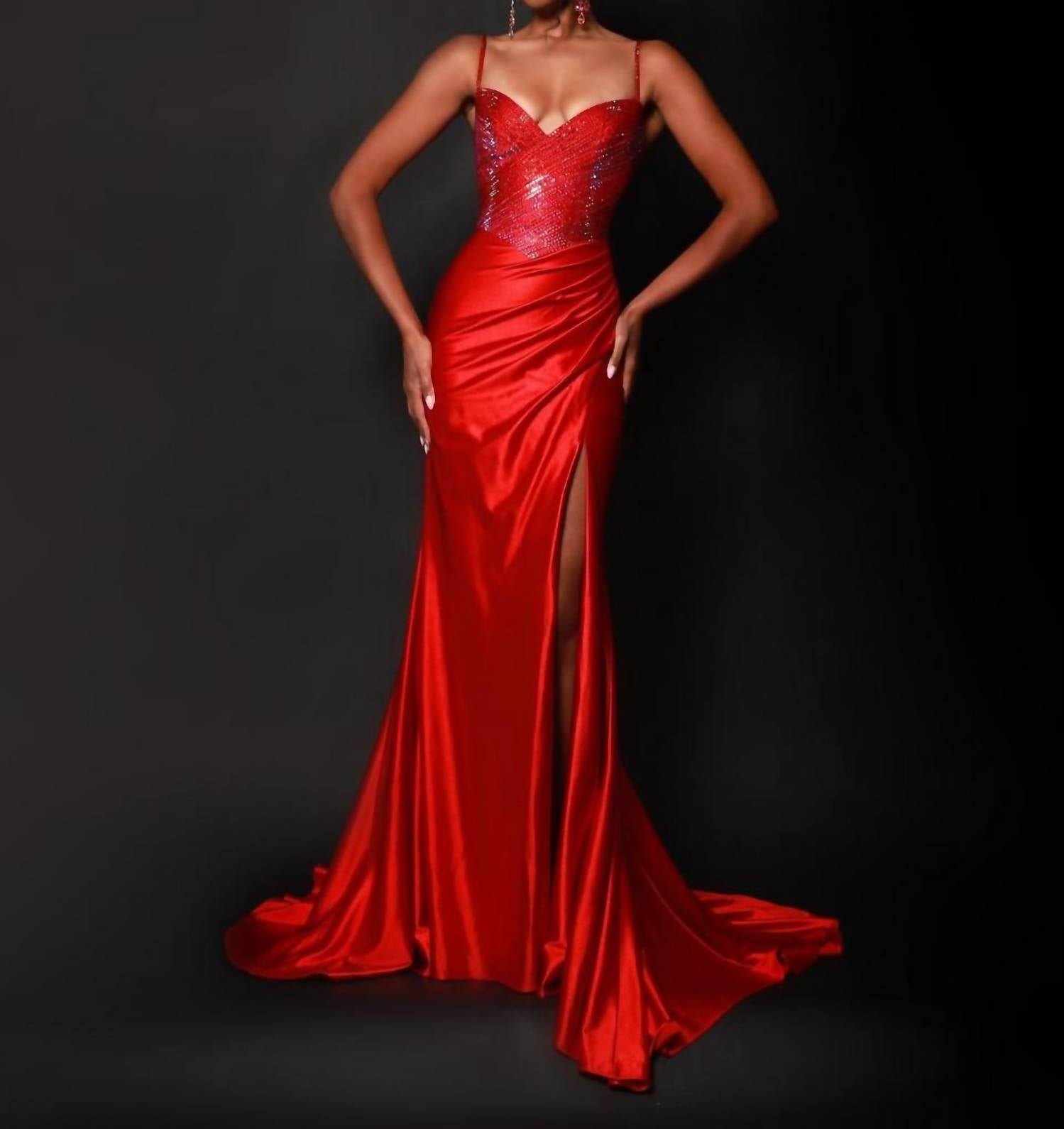 Johnathan Kayne Sparkling Two Tone Bodice Gown in red - women's dress