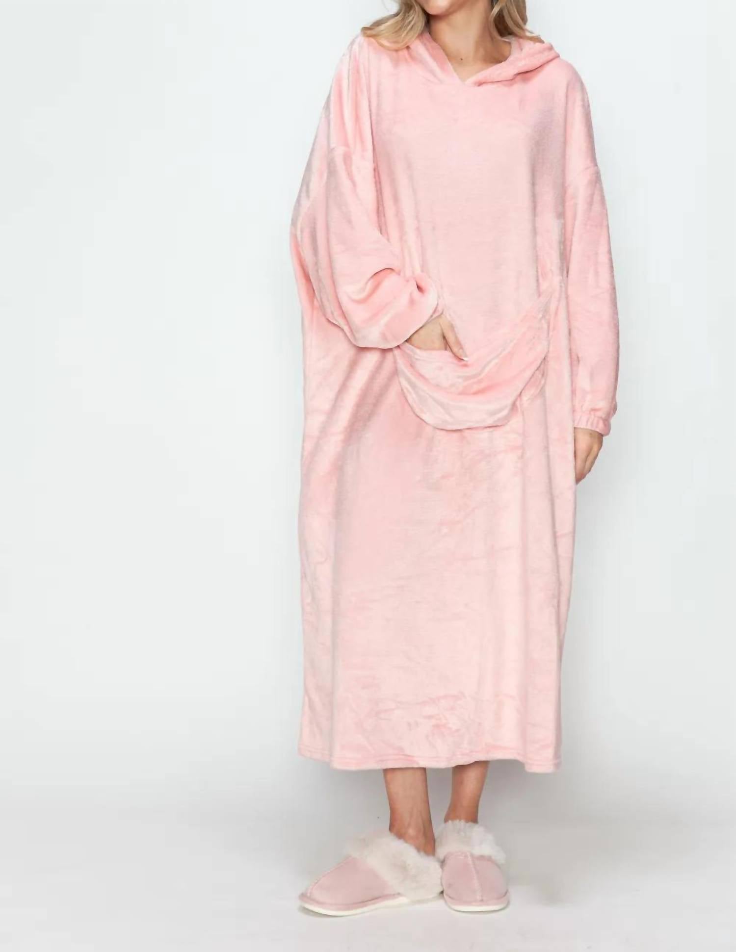 Double Take - Full Size Pocketed Hooded Midi Lounge Dress