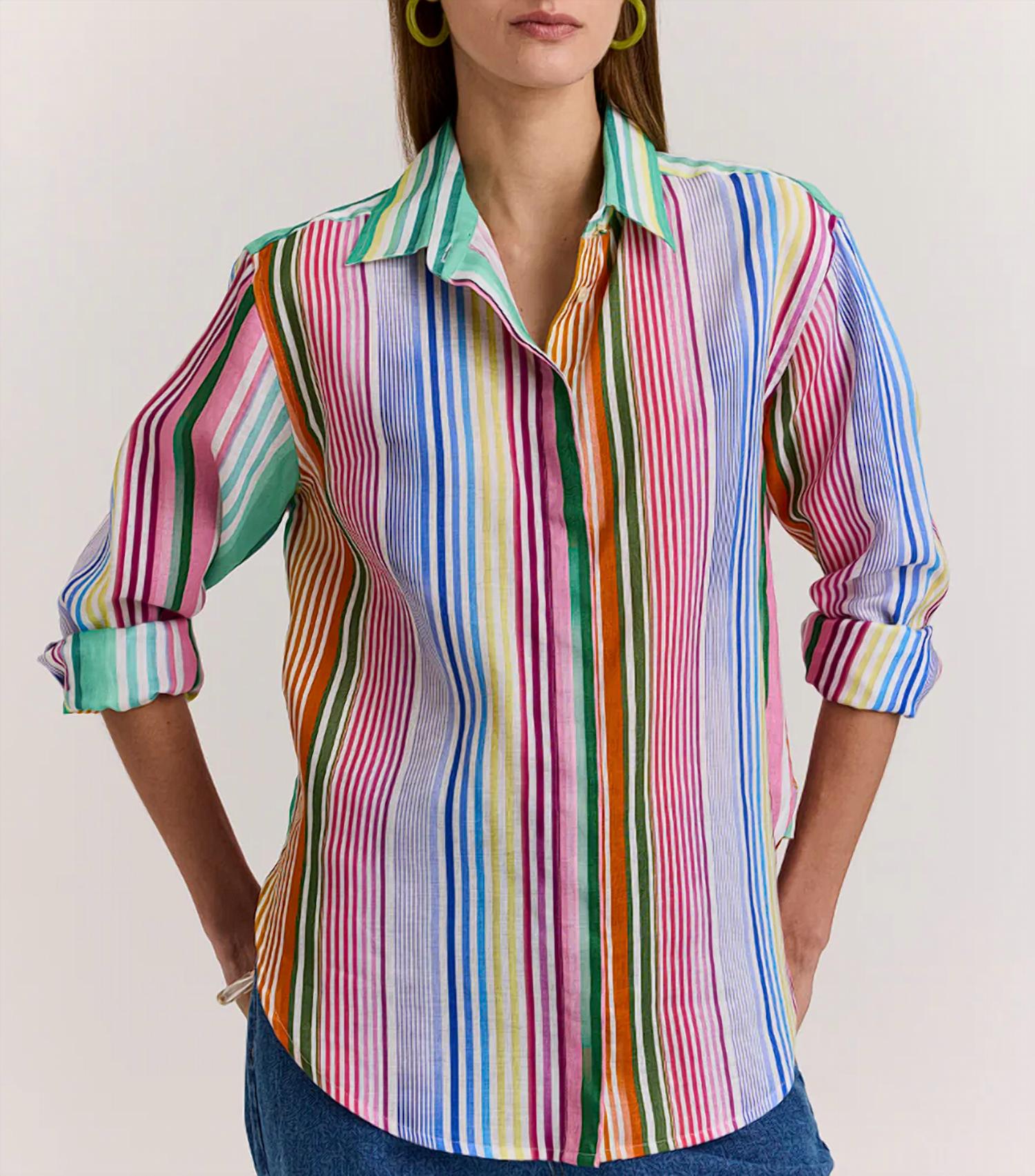Hinson Wu Halsey Long Sleeve Shirt Top in multi - women's long sleeve top