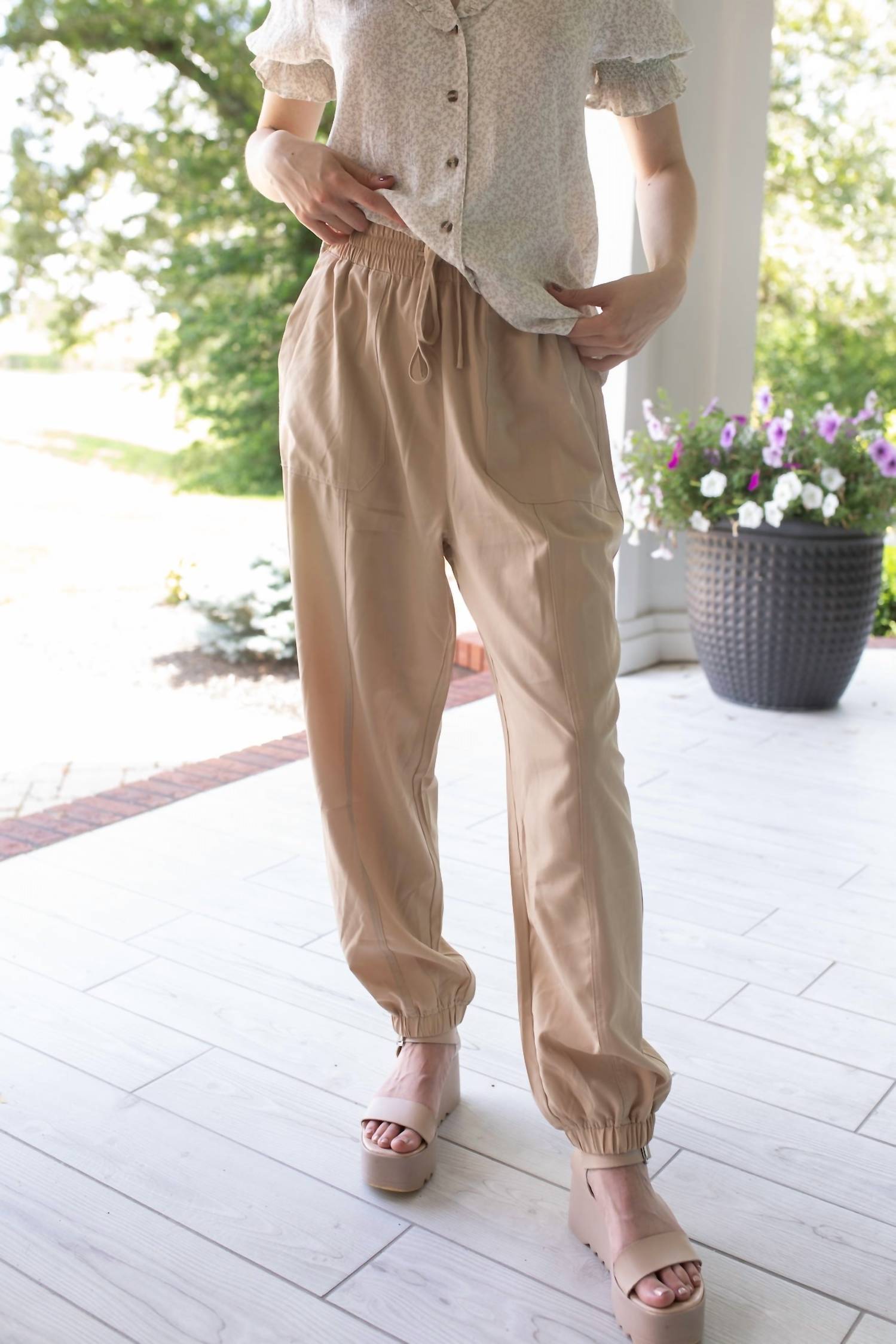 ee:some Comfy Drawstring Jogger Pants in beige - women's pants