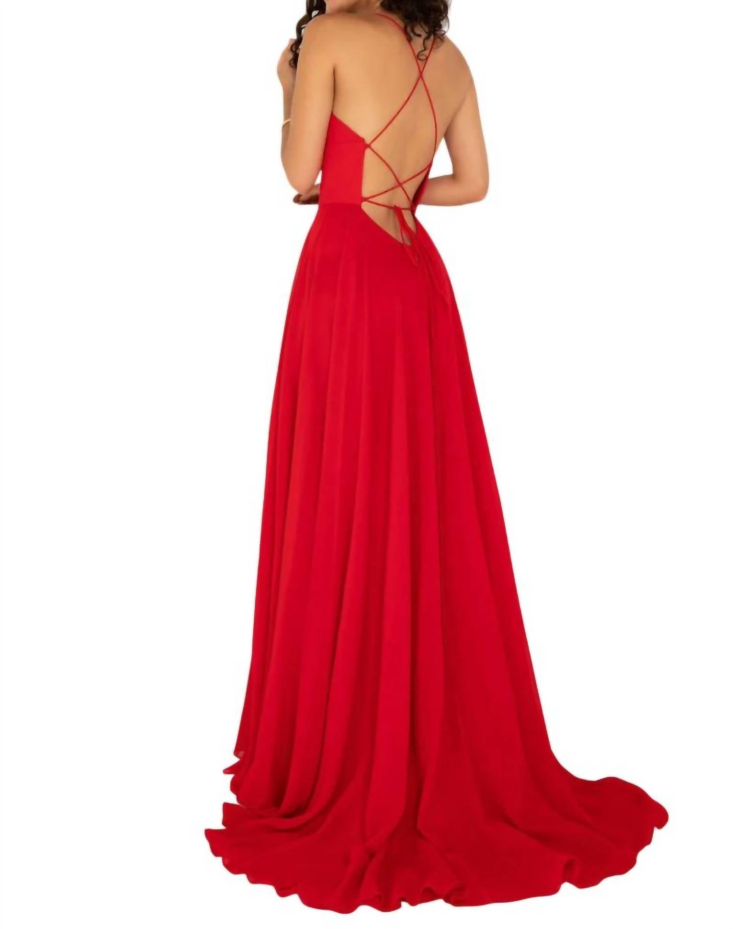 Lucci Lu - Halter Neck Tie String Back Gown