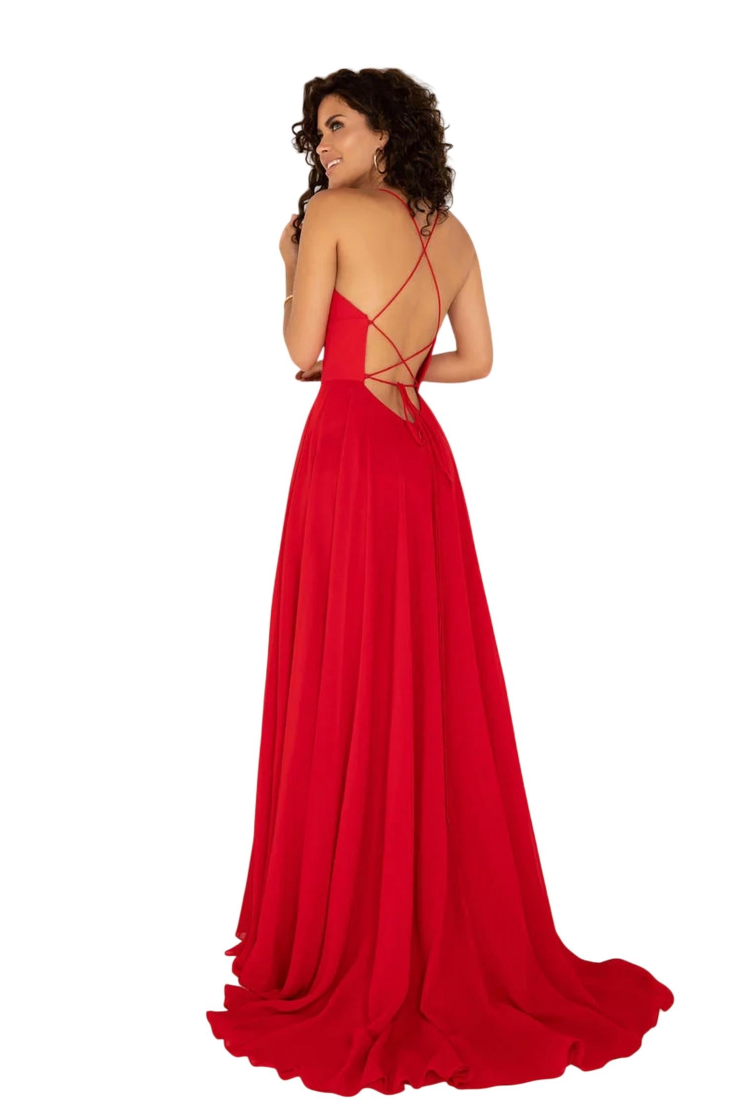 Lucci Lu - Halter Neck Tie String Back Gown