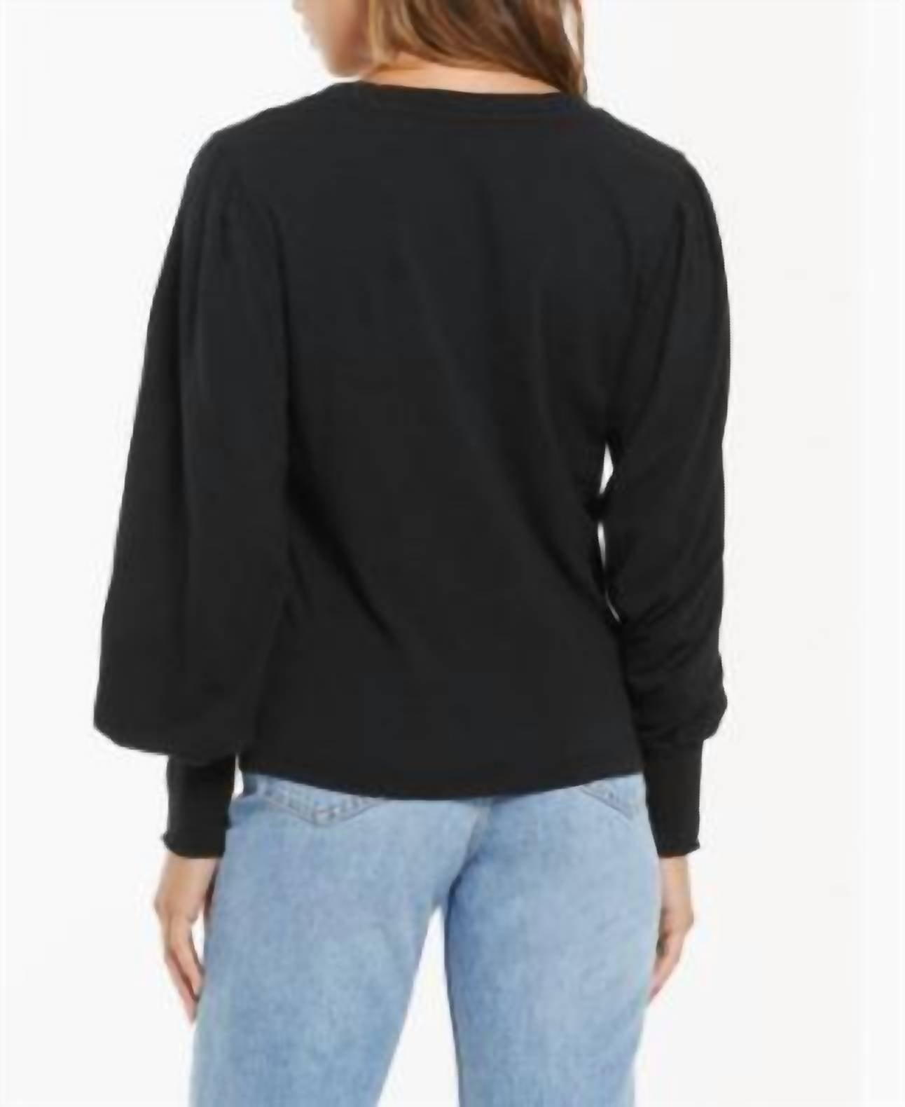 Z Supply Emery Long Sleeve Top in black - women's long sleeve top - detail view