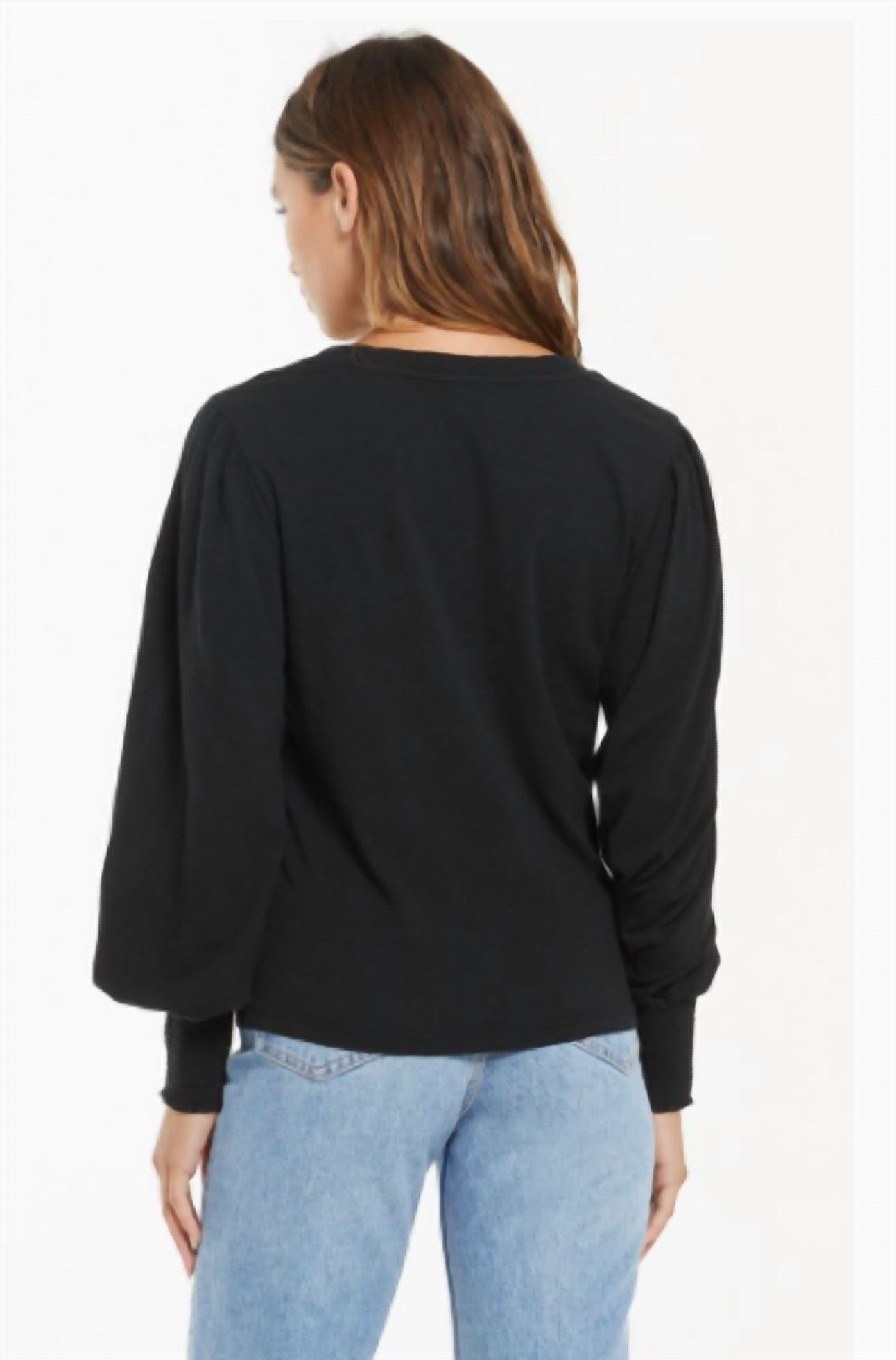 Z Supply Emery Long Sleeve Top in black - women's long sleeve top - alternate view
