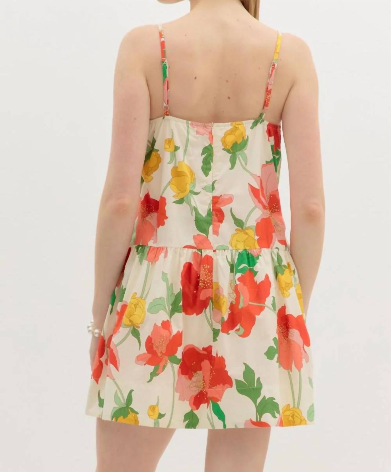 Entro - Floral U-neck Mini Dress With Pockets