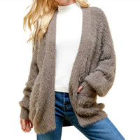 Pinch - Women's Open Front Fuzzy Eyelash Knit Cardigan