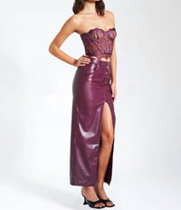 Miss Circle - Faux Leather Maxi Skirt With Slit