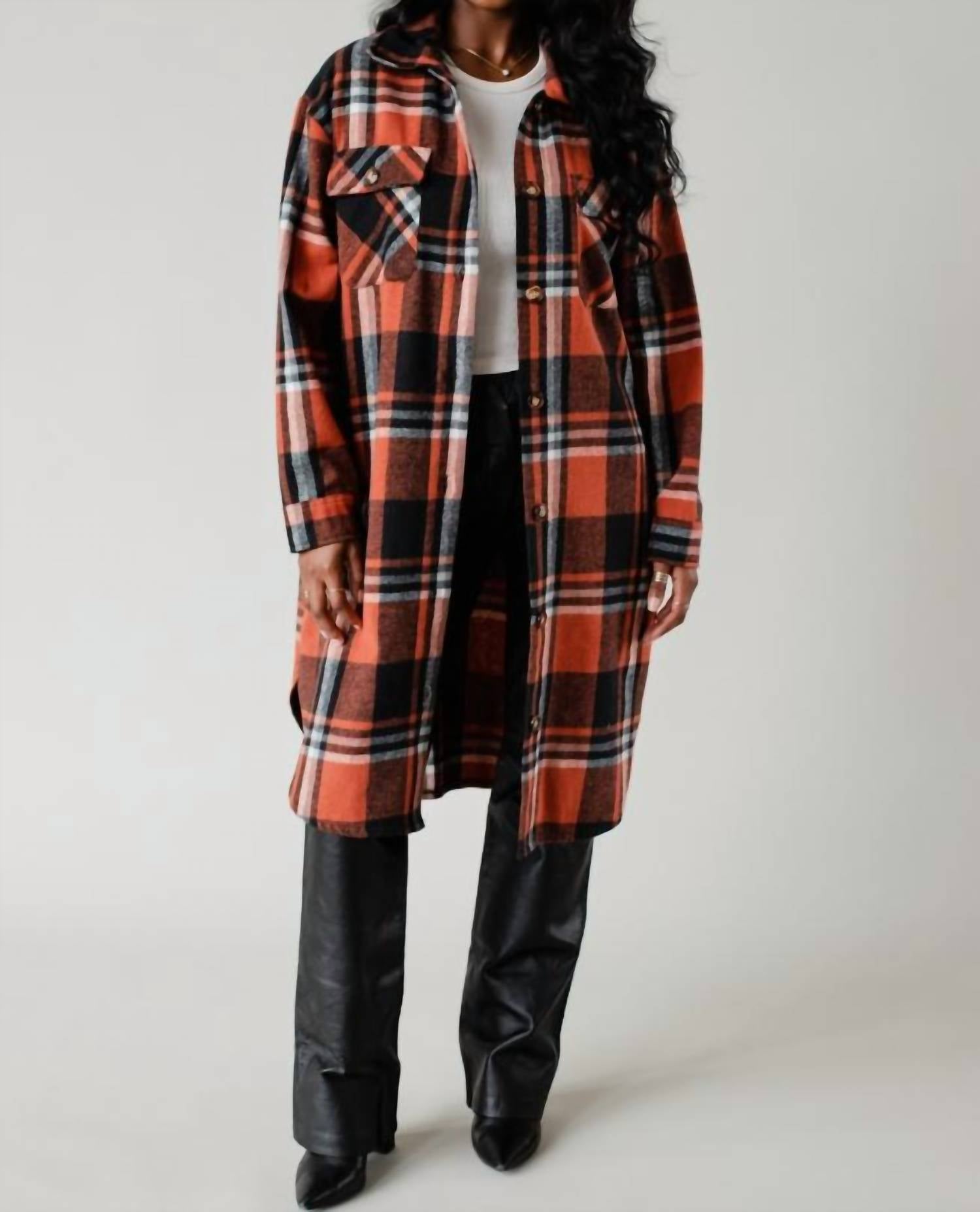 Panache Apparel Selina Long Flannel Shirt in rust multicolor - women's shirt - view 4